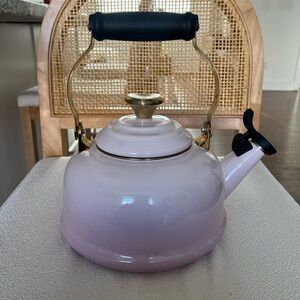LIMITED EDITION 2024 Le Creuset Pink Tea Kettle with Gold Accents and Heart Knob